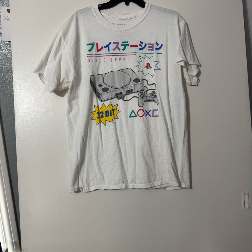 White Graphic T-Shirt with PlayStation Design